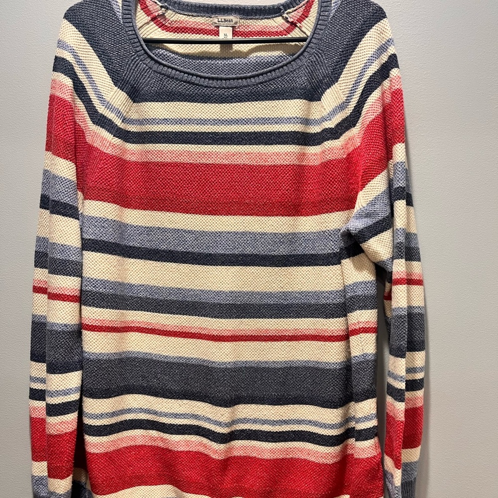 Women's Croft Barrow XL,L.L.‎ Bean Cotton Ragg Sweater Marled Crewneck Striped
